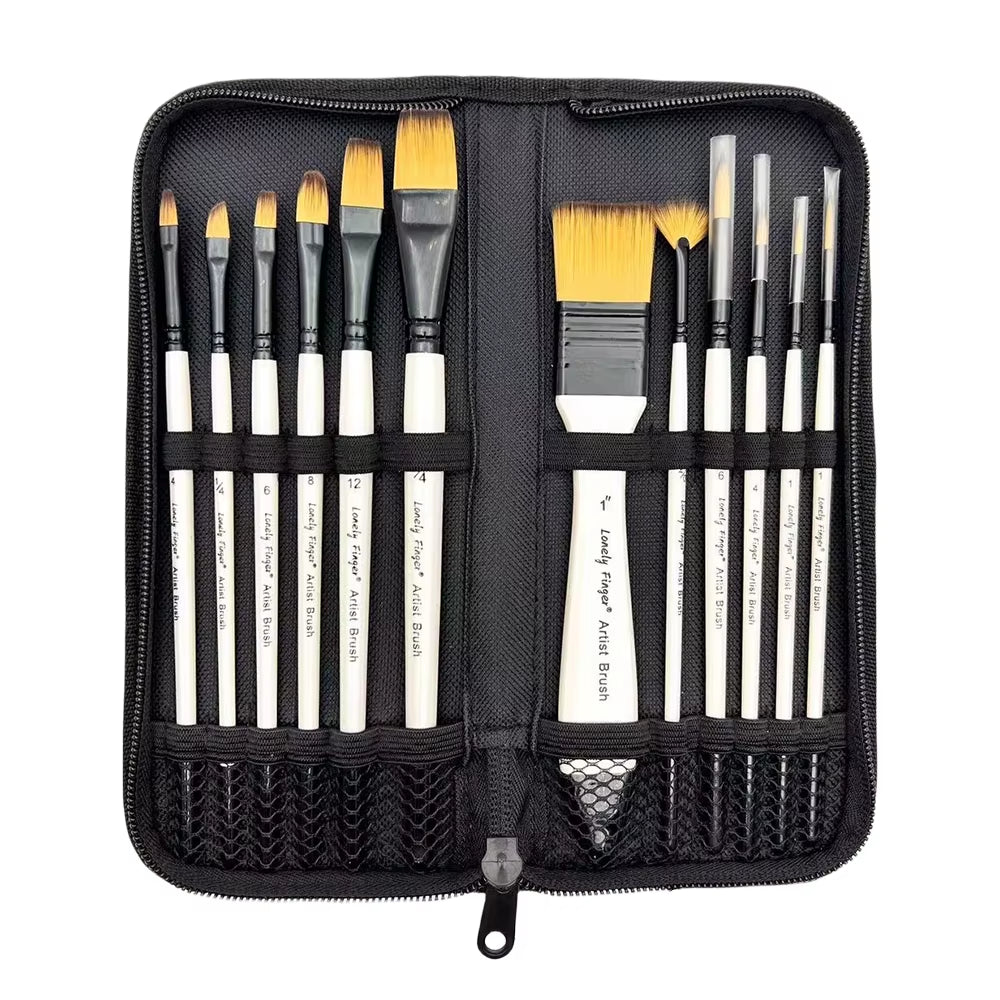 12Pcs Paint Brushes Set Kit with Carry Bag Artist Paintbrush Nylon Hair Multiple Brushes for Artist Acrylic Aquarelle Watercolor