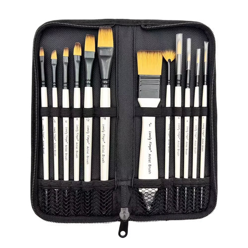 12Pcs Paint Brushes Set Kit with Carry Bag Artist Paintbrush Nylon Hair Multiple Brushes for Artist Acrylic Aquarelle Watercolor