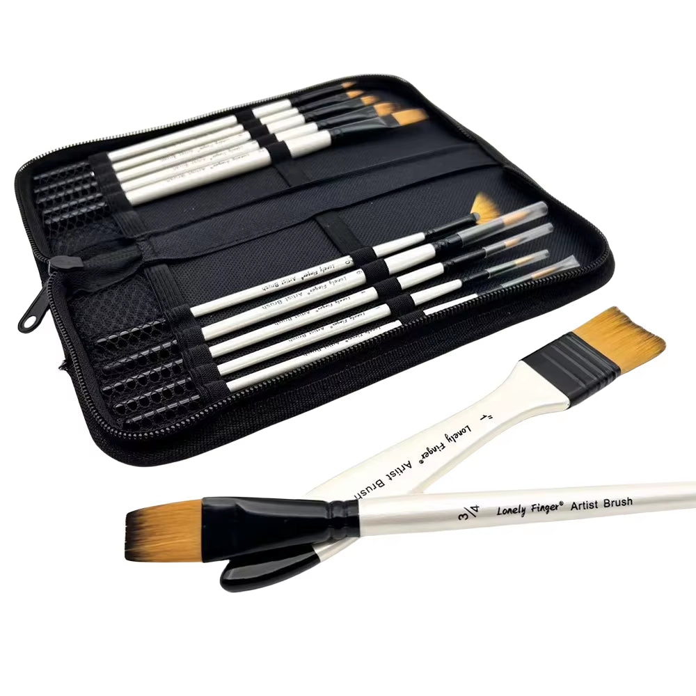 12Pcs Paint Brushes Set Kit with Carry Bag Artist Paintbrush Nylon Hair Multiple Brushes for Artist Acrylic Aquarelle Watercolor
