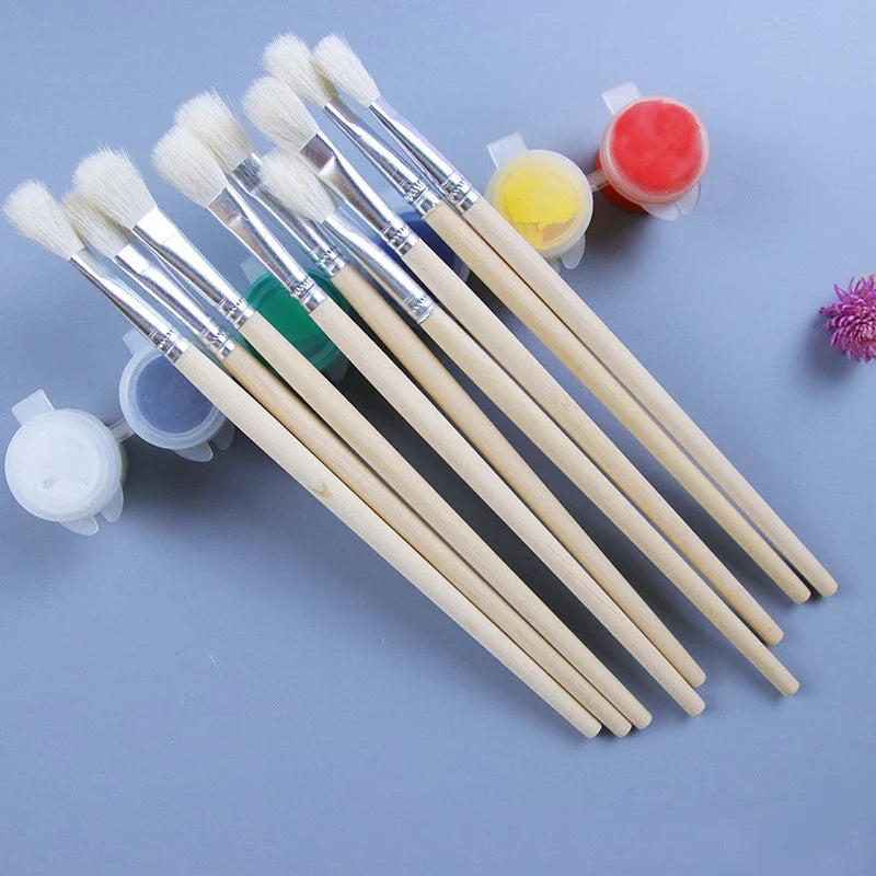 10 Pcs/Lot Wool Hair Paintbrush Wood Holder Painting Brush Watercolor Oil Powder Paintings Brush Wholesale of Art Supplies