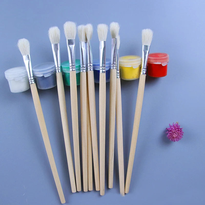 10 Pcs/Lot Wool Hair Paintbrush Wood Holder Painting Brush Watercolor Oil Powder Paintings Brush Wholesale of Art Supplies