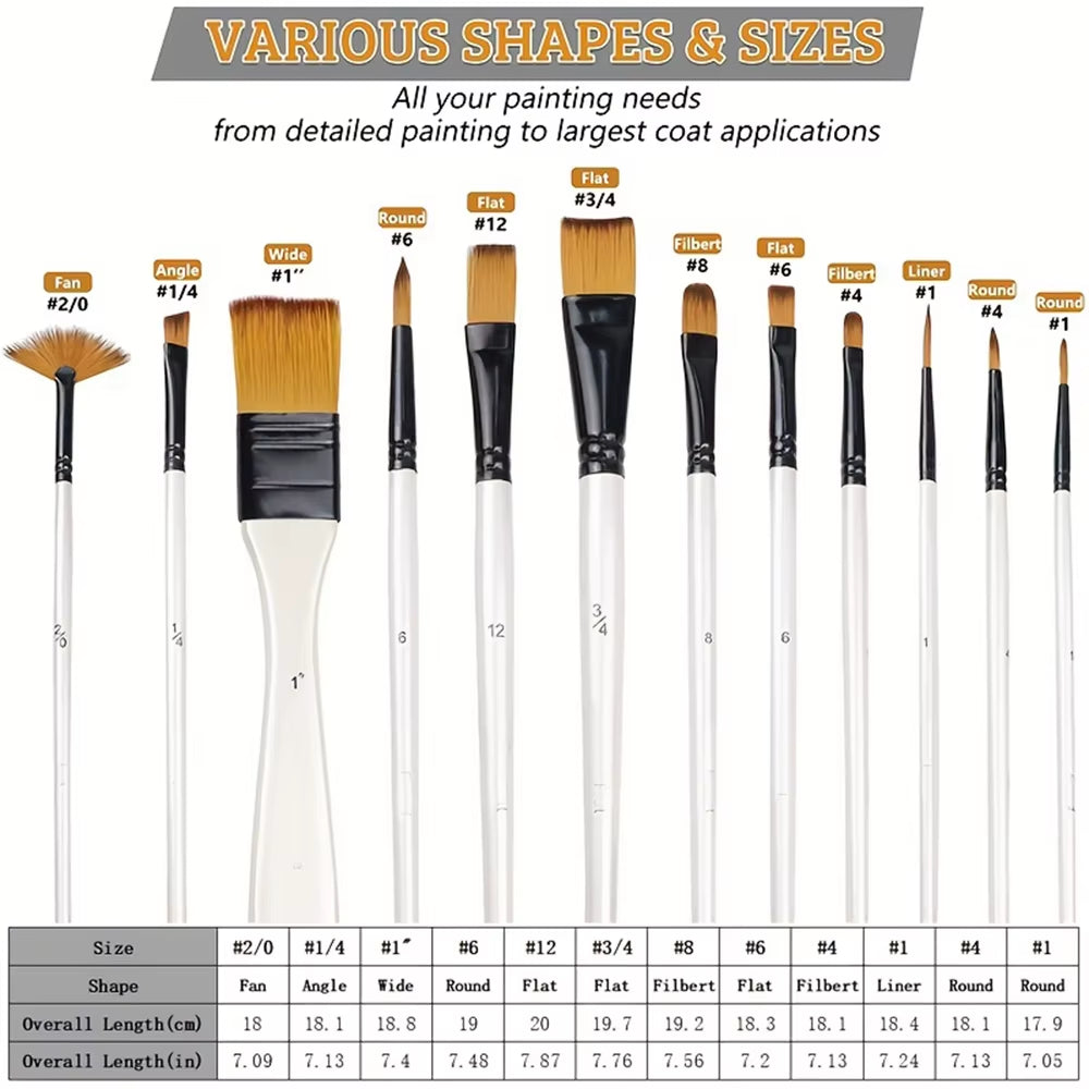 12Pcs Paint Brushes Set Kit with Carry Bag Artist Paintbrush Nylon Hair Multiple Brushes for Artist Acrylic Aquarelle Watercolor